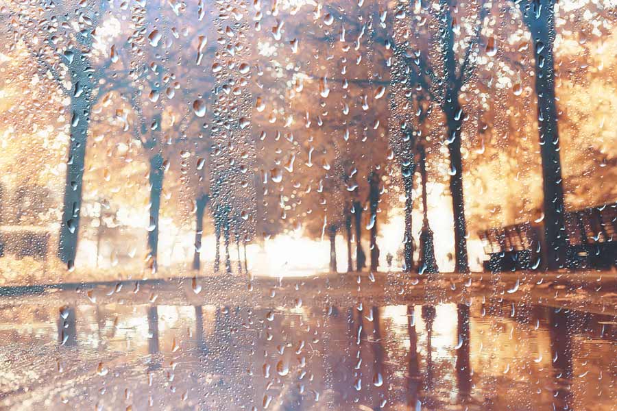 Atmosphärische Herbstlandschaft im Regen mit Spiegelungen (de.depositphotos.com)